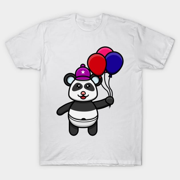 Sticker and Label Of Cute Baby Panda Bring Balloons T-Shirt by tedykurniawan12